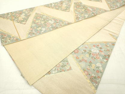 平和屋着物◎六通柄袋帯　切嵌花文　金糸　正絹　逸品　DAAY3634cd