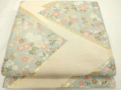 平和屋着物◎六通柄袋帯　切嵌花文　金糸　正絹　逸品　DAAY3634cd