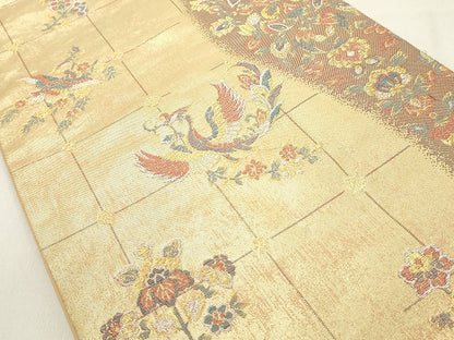 平和屋着物◎六通柄袋帯　鳳凰花文　金糸　正絹　逸品　DAAY3635cd