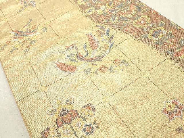 平和屋着物◎六通柄袋帯　鳳凰花文　金糸　正絹　逸品　DAAY3635cd