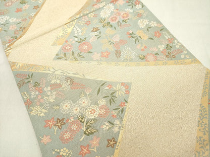 平和屋着物◎六通柄袋帯　切嵌花文　金糸　正絹　逸品　DAAY3634cd