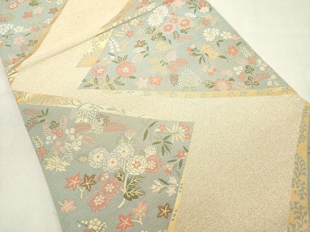 平和屋着物◎六通柄袋帯　切嵌花文　金糸　正絹　逸品　DAAY3634cd