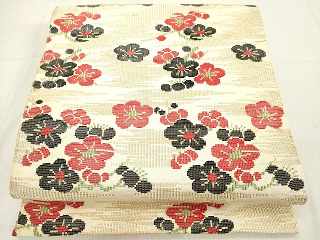 平和屋着物◎六通柄袋帯　霞花文　金糸　正絹　逸品　DAAY3585cd