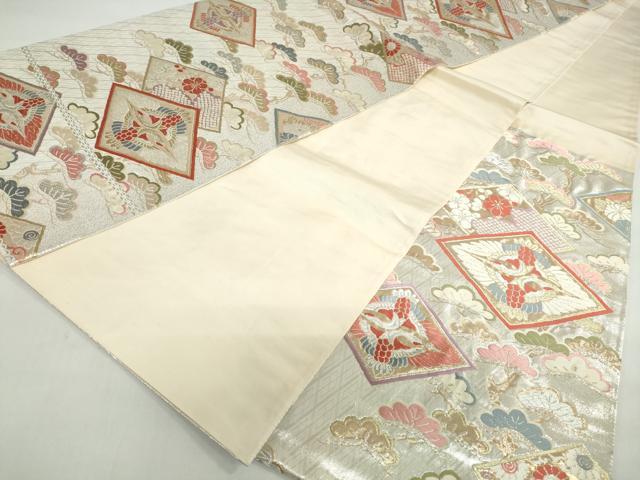 平和屋着物◎六通柄袋帯　唐織　向かい鶴枝松文　金銀糸　正絹　逸品　DAAX7879qa