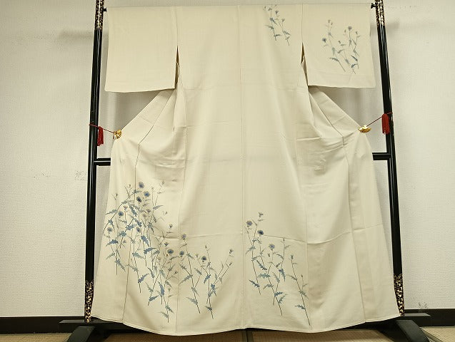 平和屋着物▽訪問着 単衣 草花文 正絹 逸品 AABB2415fy
