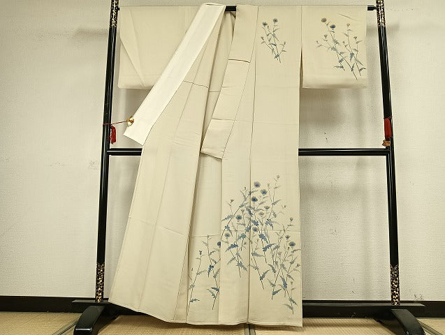 平和屋着物▽訪問着 単衣 草花文 正絹 逸品 AABB2415fy