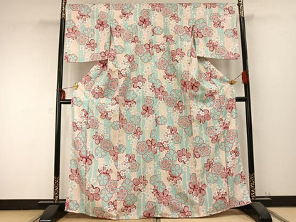 平和屋着物▽ R.KIKUCHIブランド 小紋 単衣 舞花文 洗える着物 AABB2428fy