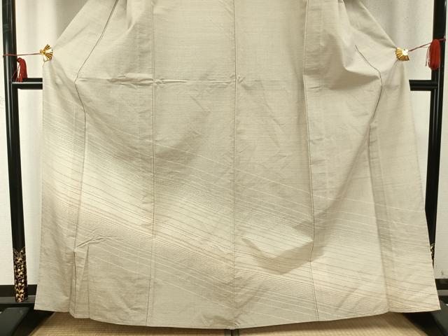 平和屋着物▽訪問着 単衣 紬地 斜縞 正絹 逸品 AABC0249fy