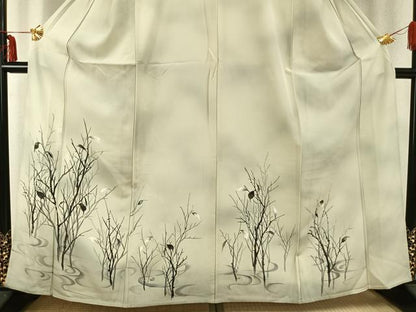 平和屋着物▽訪問着 単衣 手描き 枝葉文 暈し染め 正絹 逸品 AABC0241fy