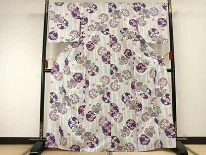 平和屋着物▽ R.KIKUCHIブランド 小紋 単衣 雪輪花文 洗える着物 AABB2424fy