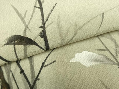 平和屋着物▽訪問着 単衣 手描き 枝葉文 暈し染め 正絹 逸品 AABC0241fy
