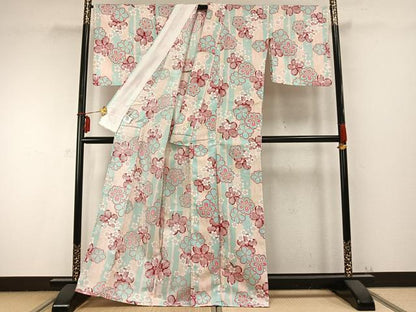 平和屋着物▽ R.KIKUCHIブランド 小紋 単衣 舞花文 洗える着物 AABB2428fy