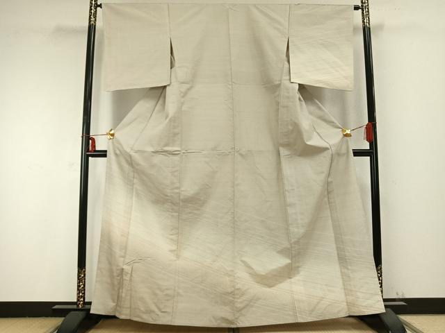 平和屋着物▽訪問着 単衣 紬地 斜縞 正絹 逸品 AABC0249fy