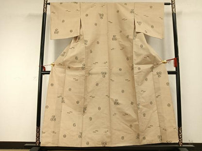 平和屋着物▽上質な紬 単衣 亀甲花文 正絹 逸品 AABB2439fy