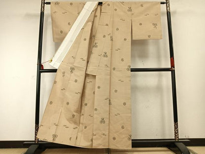 平和屋着物▽上質な紬 単衣 亀甲花文 正絹 逸品 AABB2439fy