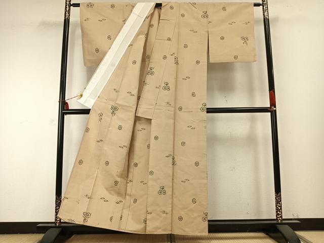 平和屋着物▽上質な紬 単衣 亀甲花文 正絹 逸品 AABB2439fy