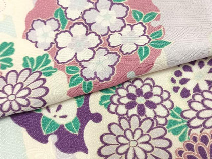平和屋着物▽ R.KIKUCHIブランド 小紋 単衣 雪輪花文 洗える着物 AABB2424fy