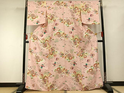 平和屋着物▽ R.KIKUCHIブランド　小紋　単衣　草花鞠文　洗える着物　AABB2432fy