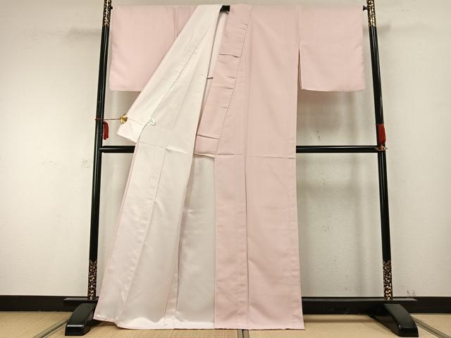 平和屋着物▽江戸小紋 単衣 万筋 ピンク色×白色 洗える着物 AABB2425fy