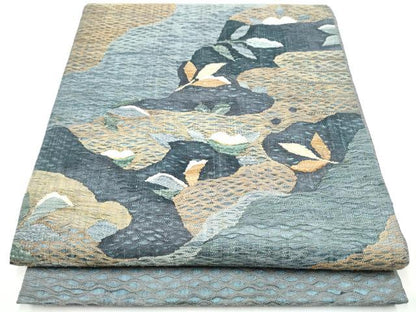 平和屋着物▽スリーシーズン 春夏秋 太鼓柄袋帯 すくい織 道長枝葉文 正絹 逸品 CAAY9758hy