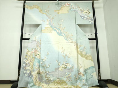平和屋着物●訪問着 駒刺繍 霞地紙花文 辻が花 金彩 正絹 逸品 DAAY1109ps