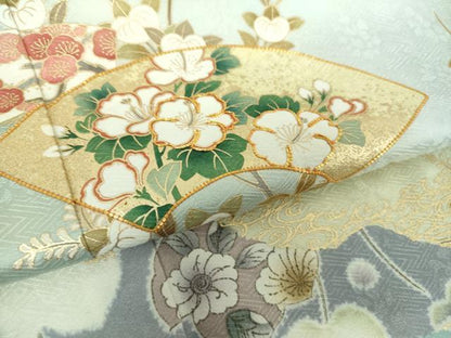 平和屋着物●訪問着 駒刺繍 霞地紙花文 辻が花 金彩 正絹 逸品 DAAY1109ps