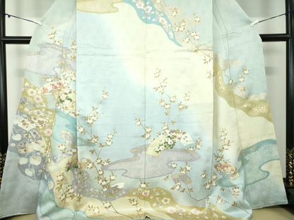 平和屋着物●訪問着 駒刺繍 霞地紙花文 辻が花 金彩 正絹 逸品 DAAY1109ps
