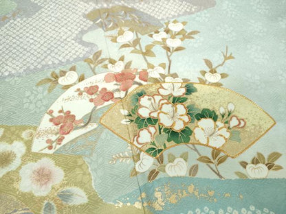 平和屋着物●訪問着 駒刺繍 霞地紙花文 辻が花 金彩 正絹 逸品 DAAY1109ps
