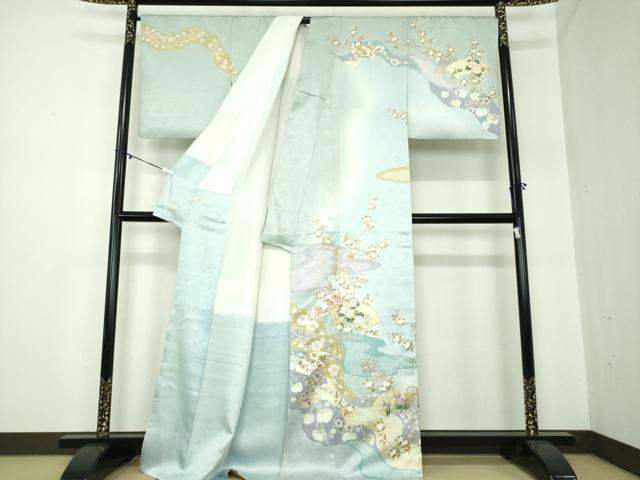 平和屋着物●訪問着 駒刺繍 霞地紙花文 辻が花 金彩 正絹 逸品 DAAY1109ps