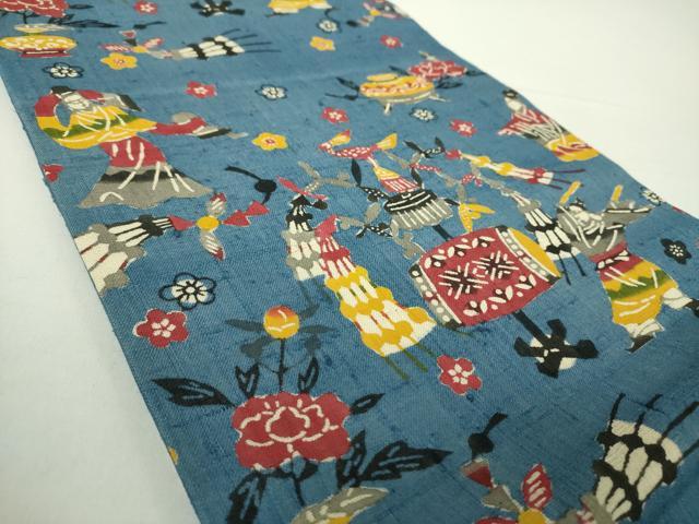 平和屋着物●九寸開き名古屋帯　生紬　型染　祭　舞　正絹　逸品　DAAY1292ps