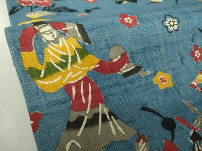 平和屋着物●九寸開き名古屋帯　生紬　型染　祭　舞　正絹　逸品　DAAY1292ps