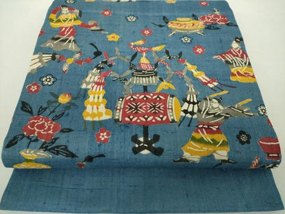 平和屋着物●九寸開き名古屋帯　生紬　型染　祭　舞　正絹　逸品　DAAY1292ps