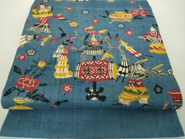 平和屋着物●九寸開き名古屋帯　生紬　型染　祭　舞　正絹　逸品　DAAY1292ps