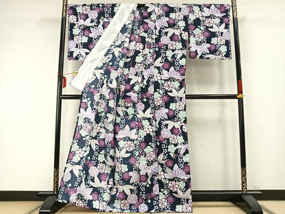 平和屋着物▽リョウコキクチ Ryoko Kikuchi 小紋 単衣 舞花文 松 洗える着物 AABC0282fy