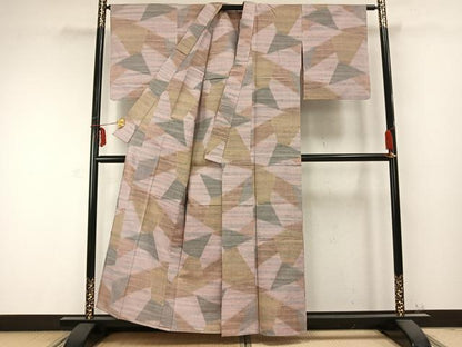 平和屋着物▽上質な紬 単衣 切嵌文 正絹 逸品 AABC0310fy