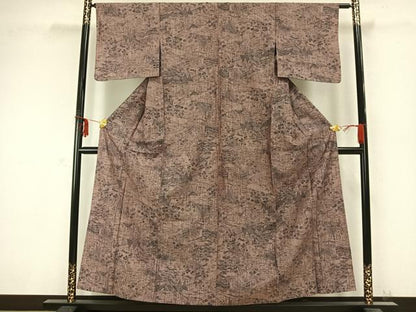 平和屋着物▽上質な紬 単衣 風景草花文 正絹 逸品 AABC0307fy