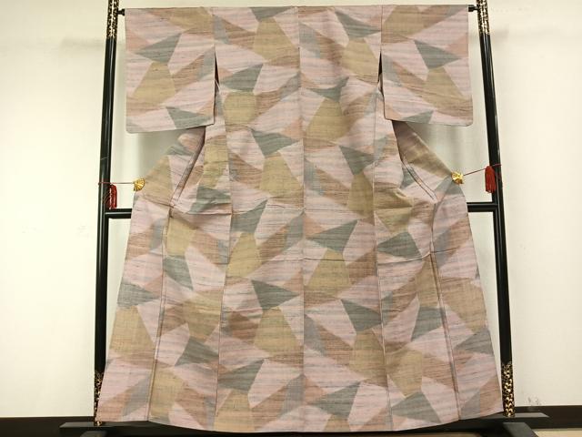 平和屋着物▽上質な紬 単衣 切嵌文 正絹 逸品 AABC0310fy