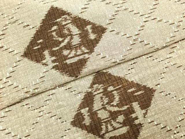 平和屋着物▽上質な紬　単衣　菱文　正絹　逸品　AABC0311fy