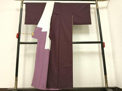 平和屋着物●上質な色無地 菱地紋 濃色 正絹 逸品 AABC0661ph