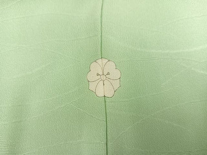 平和屋着物●上質な色無地 御所車草花地紋 裏葉柳色 正絹 逸品 未使用 AABC0662ph