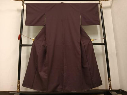 平和屋着物●上質な色無地 菱地紋 濃色 正絹 逸品 AABC0661ph