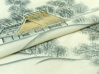 平和屋着物▽訪問着 単衣 作家物 紬地 手描き 風景文 正絹 逸品 AABC1236jh