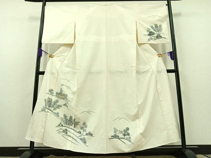 平和屋着物▽訪問着 単衣 作家物 紬地 手描き 風景文 正絹 逸品 AABC1236jh