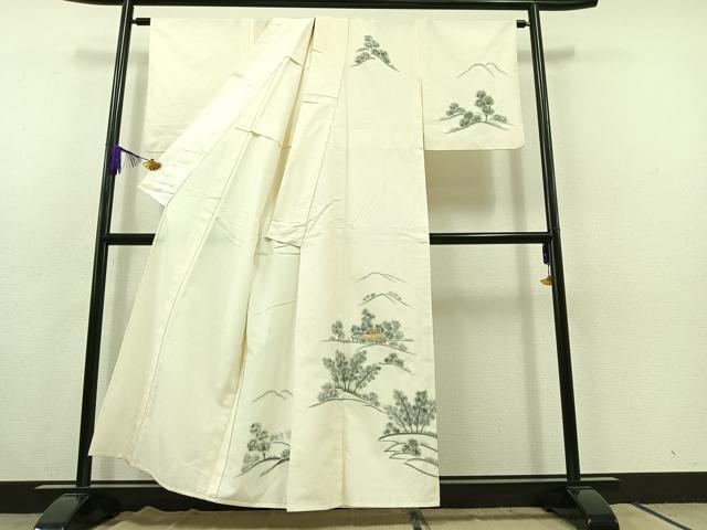 平和屋着物▽訪問着 単衣 作家物 紬地 手描き 風景文 正絹 逸品 AABC1236jh