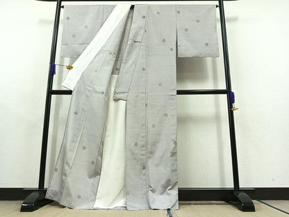 平和屋着物▽上質な紬 単衣 丸文 正絹 逸品 AABC1710jh