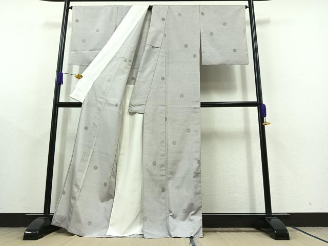 平和屋着物▽上質な紬 単衣 丸文 正絹 逸品 AABC1710jh