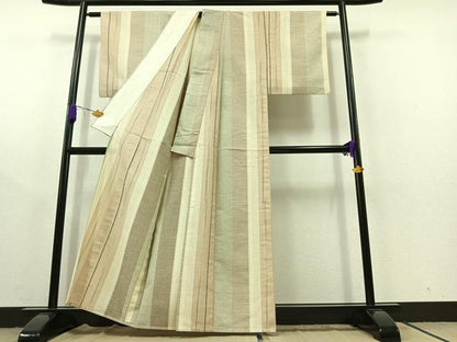平和屋着物▽上質な紬 単衣 90亀甲 間道 正絹 逸品 AABC2201jh