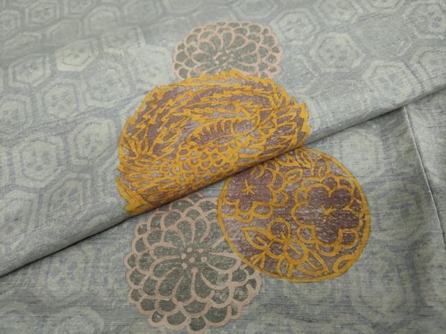 平和屋着物●上質な小紋 紬地 草花丸文 正絹 逸品 DAAW5984ud