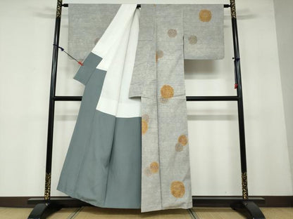 平和屋着物●上質な小紋 紬地 草花丸文 正絹 逸品 DAAW5984ud