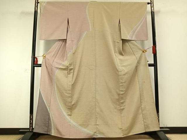 平和屋着物▽本塩沢 やまだ織 訪問着 染色作家 桐村博 単衣 絞り 流水文 正絹 逸品 AABC0381fy